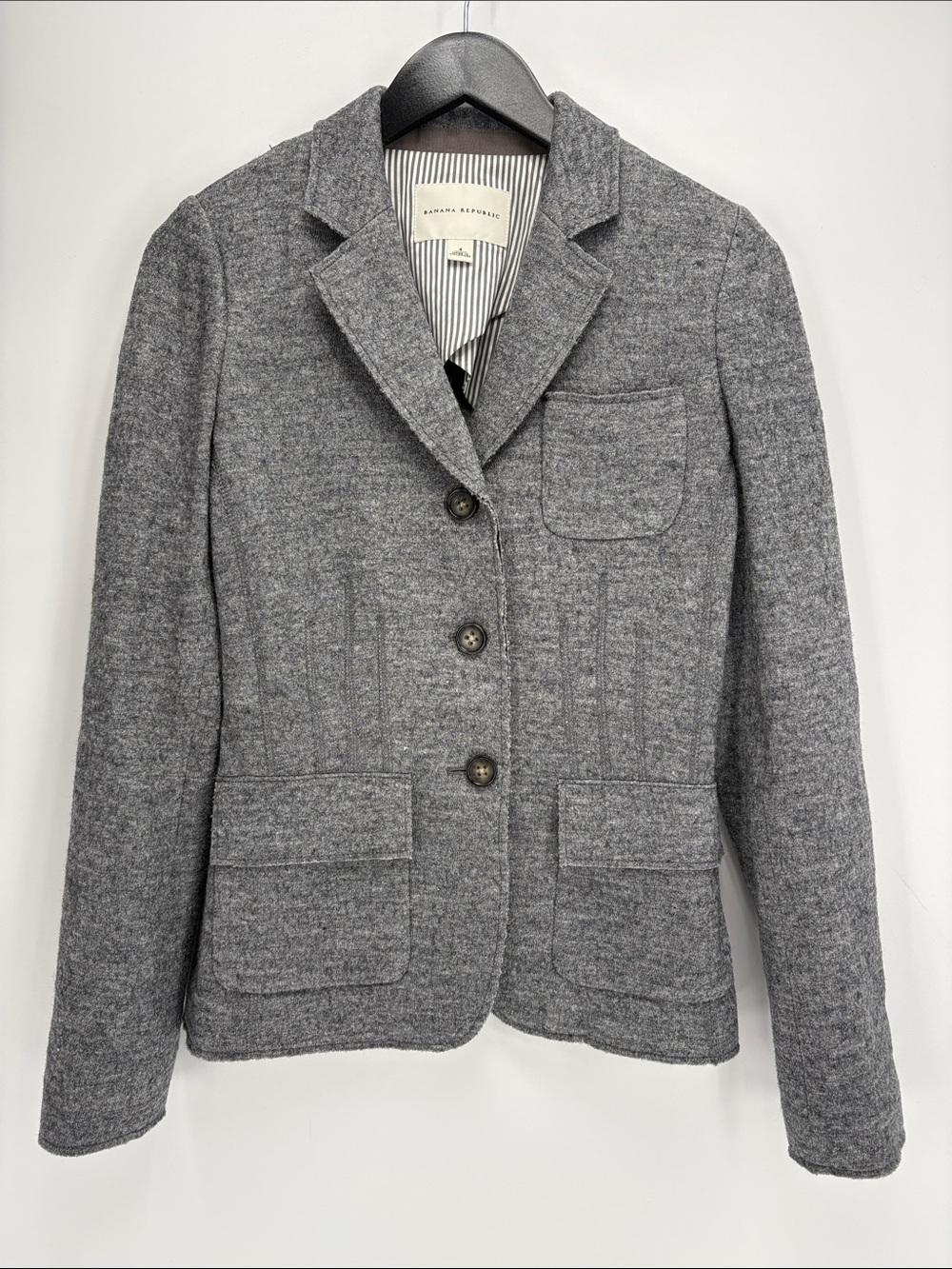 🍩 Banana Republic wool Gray Tailored Wool-Blend Blazer fitted 3 button knit